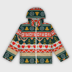 Ветровка с капюшоном женская Новогодняя вязанная текстура ho-ho, цвет: 3D-белый
