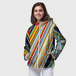Ветровка с капюшоном женская Разноцветные полосы абстракция, цвет: 3D-белый — фото 2