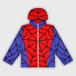 Ветровка с капюшоном женская Паутина паука на красном фоне, цвет: 3D-белый
