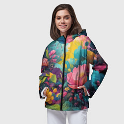 Ветровка с капюшоном женская Лето красочные цветы, цвет: 3D-черный — фото 2