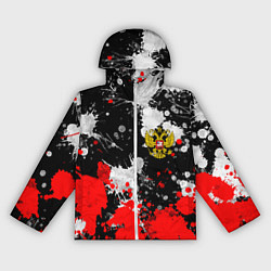 Ветровка с капюшоном женская Герб РФ абстрактыне краски, цвет: 3D-белый