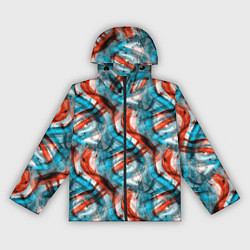 Ветровка с капюшоном женская Акварель голубые и красные мазки, цвет: 3D-черный