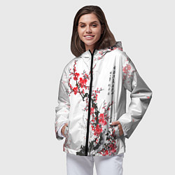 Ветровка с капюшоном женская Китайская слива, цвет: 3D-черный — фото 2