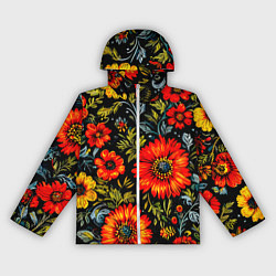 Ветровка с капюшоном женская Русская хохлома, паттерн, цвет: 3D-белый