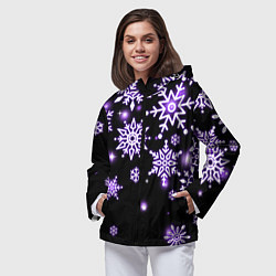 Ветровка с капюшоном женская Снежинки в неоне, цвет: 3D-черный — фото 2