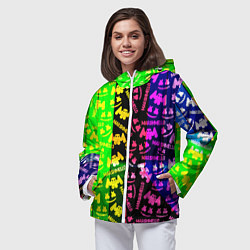 Ветровка с капюшоном женская Marshmello pattern neon steel, цвет: 3D-белый — фото 2