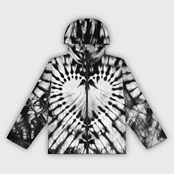 Ветровка с капюшоном женская Абстрактное сердце - черно-белый тай-дай, цвет: 3D-черный