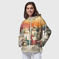 Ветровка с капюшоном женская Новогодний город из разноцветных домов, цвет: 3D-белый — фото 2