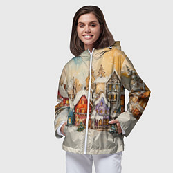 Ветровка с капюшоном женская Новогодний городской пейзаж, цвет: 3D-белый — фото 2
