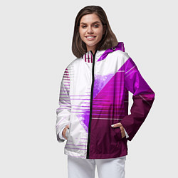 Ветровка с капюшоном женская Горизонтальные полосы на розово-белом фоне, цвет: 3D-черный — фото 2
