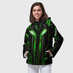 Ветровка с капюшоном женская Green stripes on a black background, цвет: 3D-черный — фото 2