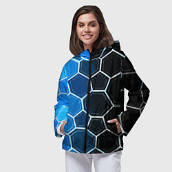 Ветровка с капюшоном женская Белые шестиугольники на чёрно-синем фоне, цвет: 3D-черный — фото 2