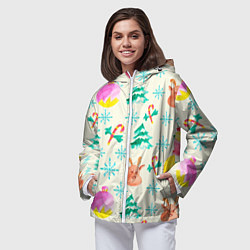 Ветровка с капюшоном женская Зимний новогодний узор, цвет: 3D-белый — фото 2
