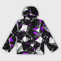 Ветровка с капюшоном женская Фиолетово-белый паттерн на чёрном фоне, цвет: 3D-черный