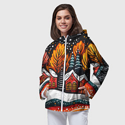 Ветровка с капюшоном женская Новогоднее настроение - домики и елки, цвет: 3D-белый — фото 2