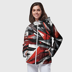 Ветровка с капюшоном женская Чёрно-красно-белая абстракция, цвет: 3D-белый — фото 2