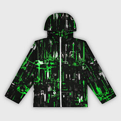 Женская ветровка Бело-зелёная тревожная абстракция на чёрном фоне