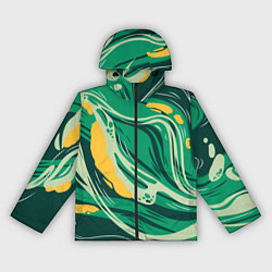 Ветровка с капюшоном женская Абстрактные полосы в зелёных тонах, цвет: 3D-черный
