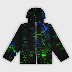 Женская ветровка Сине-зелёные точки и линии на чёрном фоне