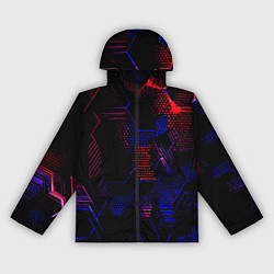 Ветровка с капюшоном женская Красно-синие точки и линии на чёрном фоне, цвет: 3D-черный