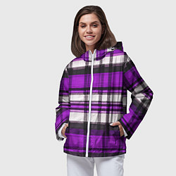 Ветровка с капюшоном женская Фиолетово-белая ткань в клетку, цвет: 3D-белый — фото 2
