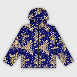 Ветровка с капюшоном женская Золотые снежинки на синем шелке, цвет: 3D-черный