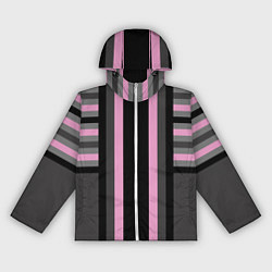 Ветровка с капюшоном женская Розово серый полосатый узор, цвет: 3D-белый