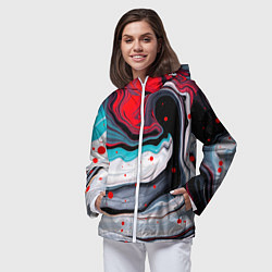 Ветровка с капюшоном женская Флюид арт абстракция, цвет: 3D-белый — фото 2