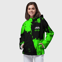 Ветровка с капюшоном женская Arctic Monkeys - Зеленые брызги, цвет: 3D-черный — фото 2