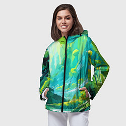 Ветровка с капюшоном женская Зелёная кислотная абстракция, цвет: 3D-черный — фото 2