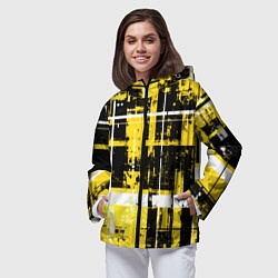 Ветровка с капюшоном женская Жёлто-белый гранж на чёрном фоне, цвет: 3D-черный — фото 2