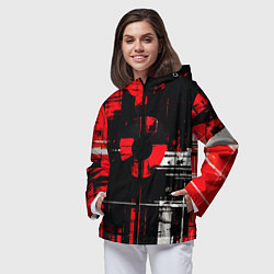 Ветровка с капюшоном женская Красно-белый гранж на чёрном фоне, цвет: 3D-черный — фото 2