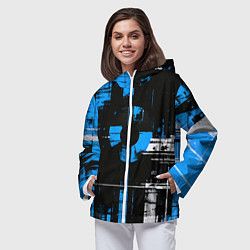 Ветровка с капюшоном женская Сине-белый гранж на чёрном фоне, цвет: 3D-белый — фото 2