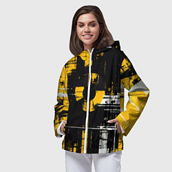 Ветровка с капюшоном женская Жёлто-белый гранж на чёрном фоне, цвет: 3D-белый — фото 2