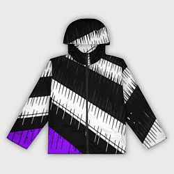 Ветровка с капюшоном женская Диагональные чёрно-белые полосы на фиолетовом фоне, цвет: 3D-черный