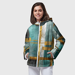 Ветровка с капюшоном женская Узоры акварелью бирюзового и золотого цвета, цвет: 3D-белый — фото 2