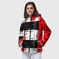 Ветровка с капюшоном женская Чёрные и красные полосы на белом фоне, цвет: 3D-черный — фото 2