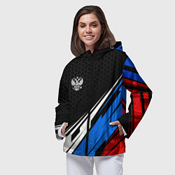 Ветровка с капюшоном женская Герб России - спортивная абстракция, цвет: 3D-черный — фото 2
