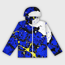 Ветровка с капюшоном женская Сине-жёлтая абстракция на белом фоне, цвет: 3D-белый