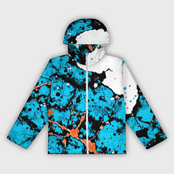Ветровка с капюшоном женская Оранжево-голубая абстракция на белом фоне, цвет: 3D-белый