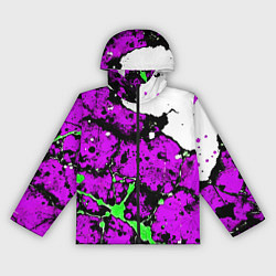 Ветровка с капюшоном женская Зелёно-розовая абстракция на белом фоне, цвет: 3D-черный