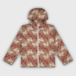 Ветровка с капюшоном женская Бабочки зелено-бежевые, цвет: 3D-белый