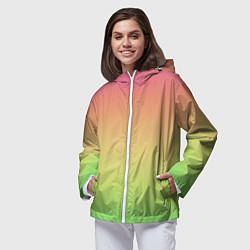 Ветровка с капюшоном женская Градиент заря розово-зелёный, цвет: 3D-белый — фото 2