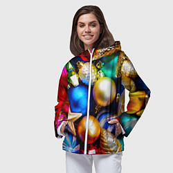 Ветровка с капюшоном женская Новогодние украшения, цвет: 3D-белый — фото 2