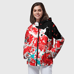 Ветровка с капюшоном женская Сине красная абстракция на чёрном фоне, цвет: 3D-черный — фото 2