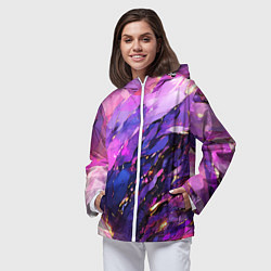 Ветровка с капюшоном женская Фиолетово-розовая абстракция, цвет: 3D-белый — фото 2