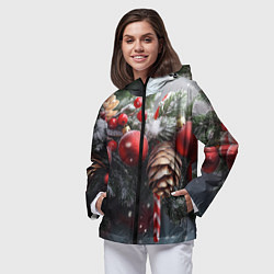 Ветровка с капюшоном женская Новогодние украшения на ветках, цвет: 3D-черный — фото 2