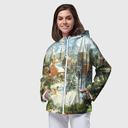 Ветровка с капюшоном женская Фон рождества, цвет: 3D-белый — фото 2