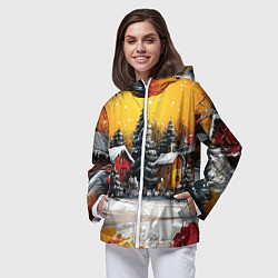 Ветровка с капюшоном женская Новогодний двор, цвет: 3D-белый — фото 2