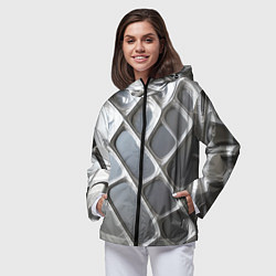 Ветровка с капюшоном женская Полированный металл серебряный, цвет: 3D-черный — фото 2